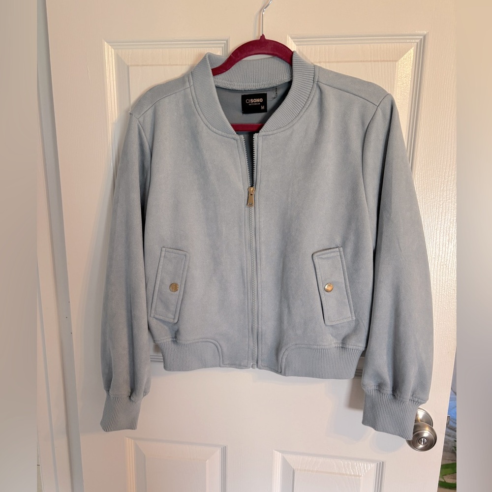 Light Blue Suede Bomber Jacket